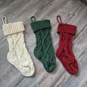 Set of Three Knit Christmas Stockings